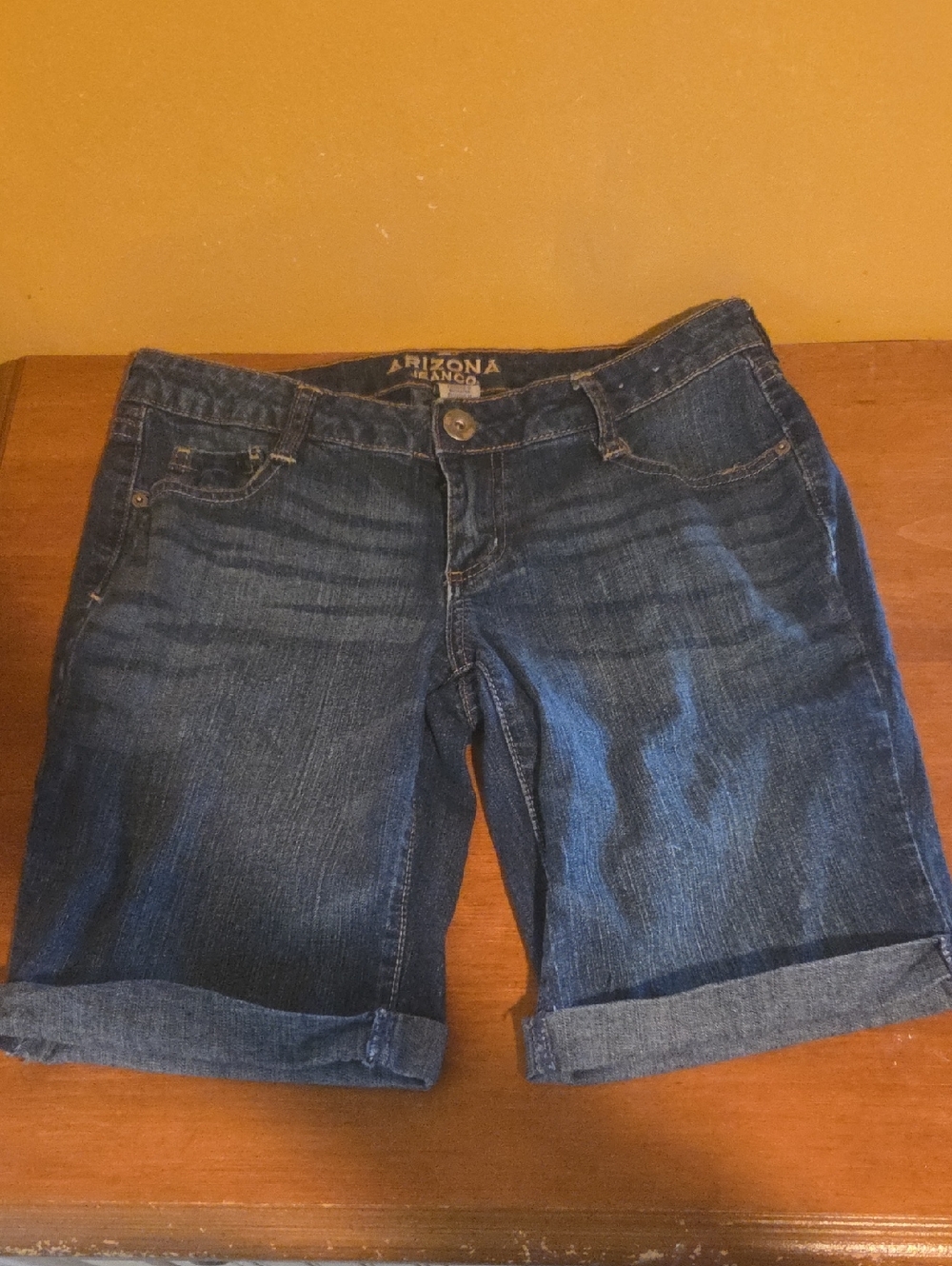 Arizona Jean Company Dark Blue Rolled-Hem Denim Stretch Bermudas